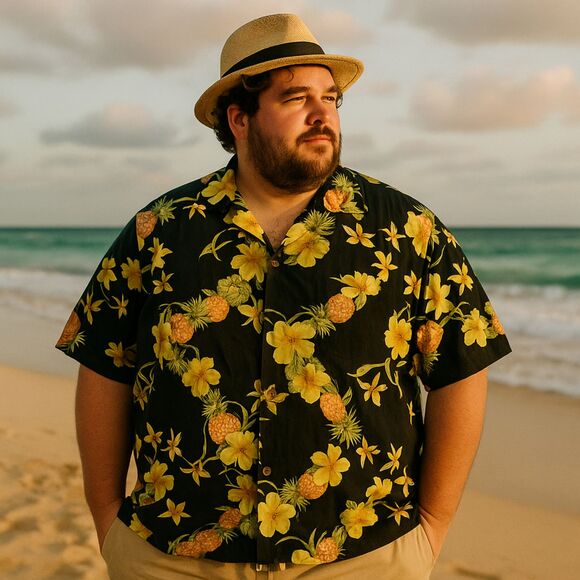 Tommy Bahama 100% Silk XL Pineapple Print Hawaiian Shirt Cruise Resortwear - Picture 1 of 7